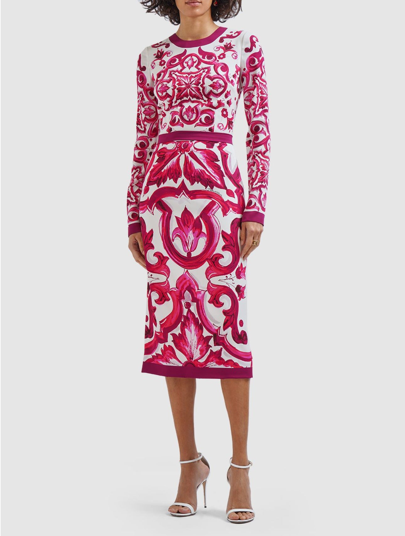 Dolce&Gabbana Maiolica Print Silk Midi Dress