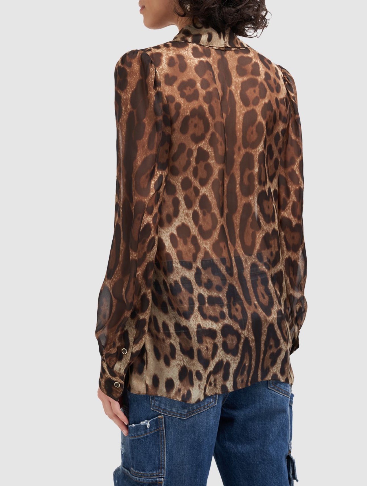 Dolce&Gabbana Leopard Print Ruffled Silk Chiffon Shirt