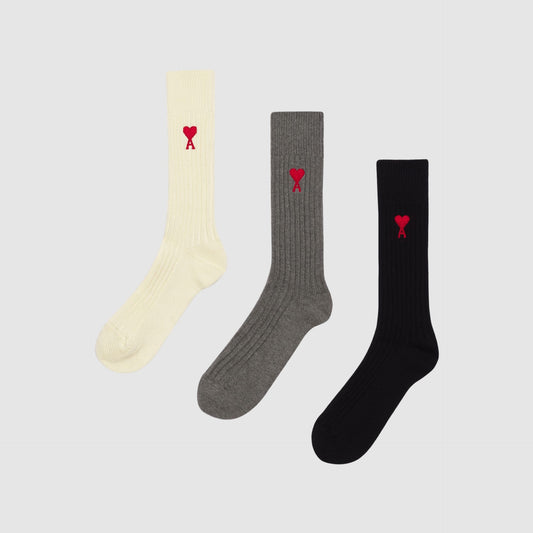 Ami Paris Three Pack ADC Cotton Blend Socks