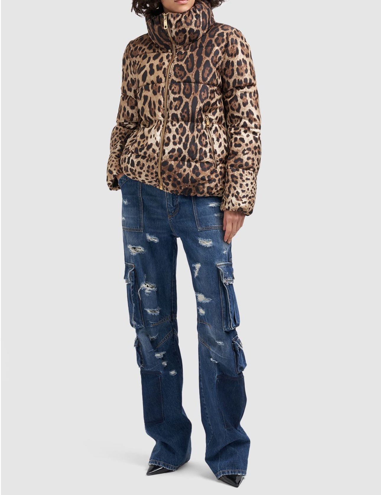 Dolce&Gabbana Leopard Print Satin Puffer Jacket