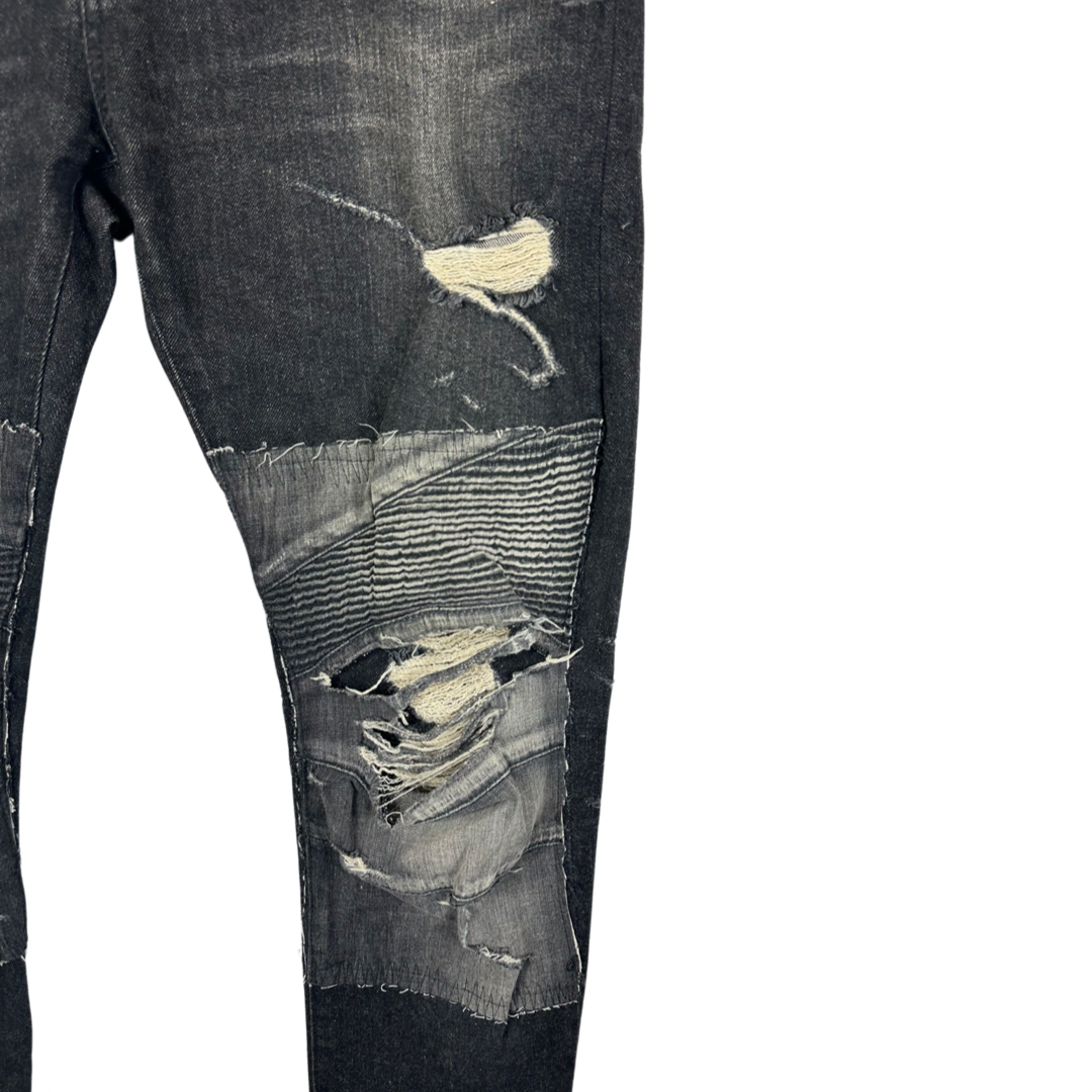 Balmain Distressed Patchwork Slim Fit Jeans