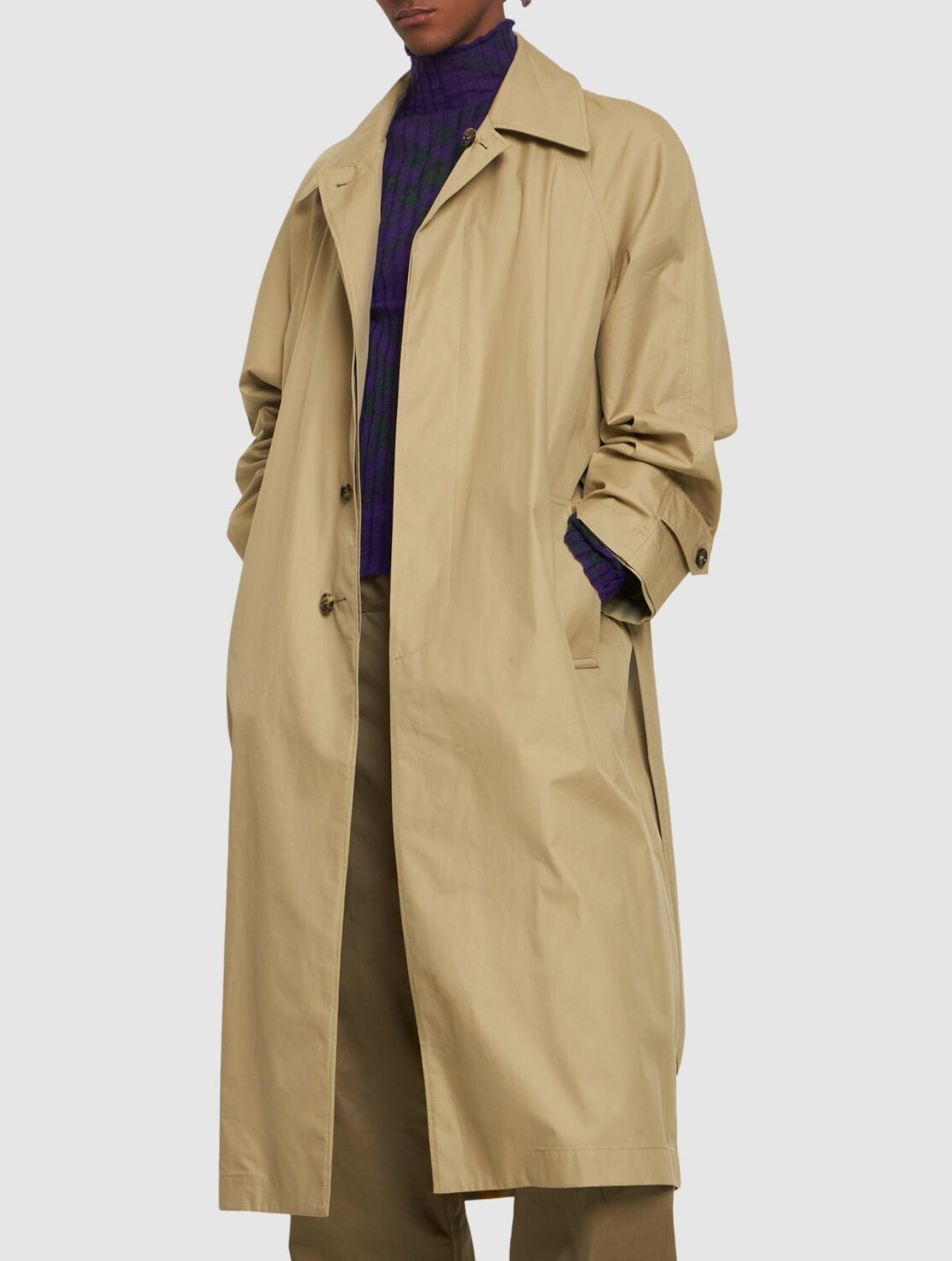 Burberry Two-Tone Check Cotton Long Coat