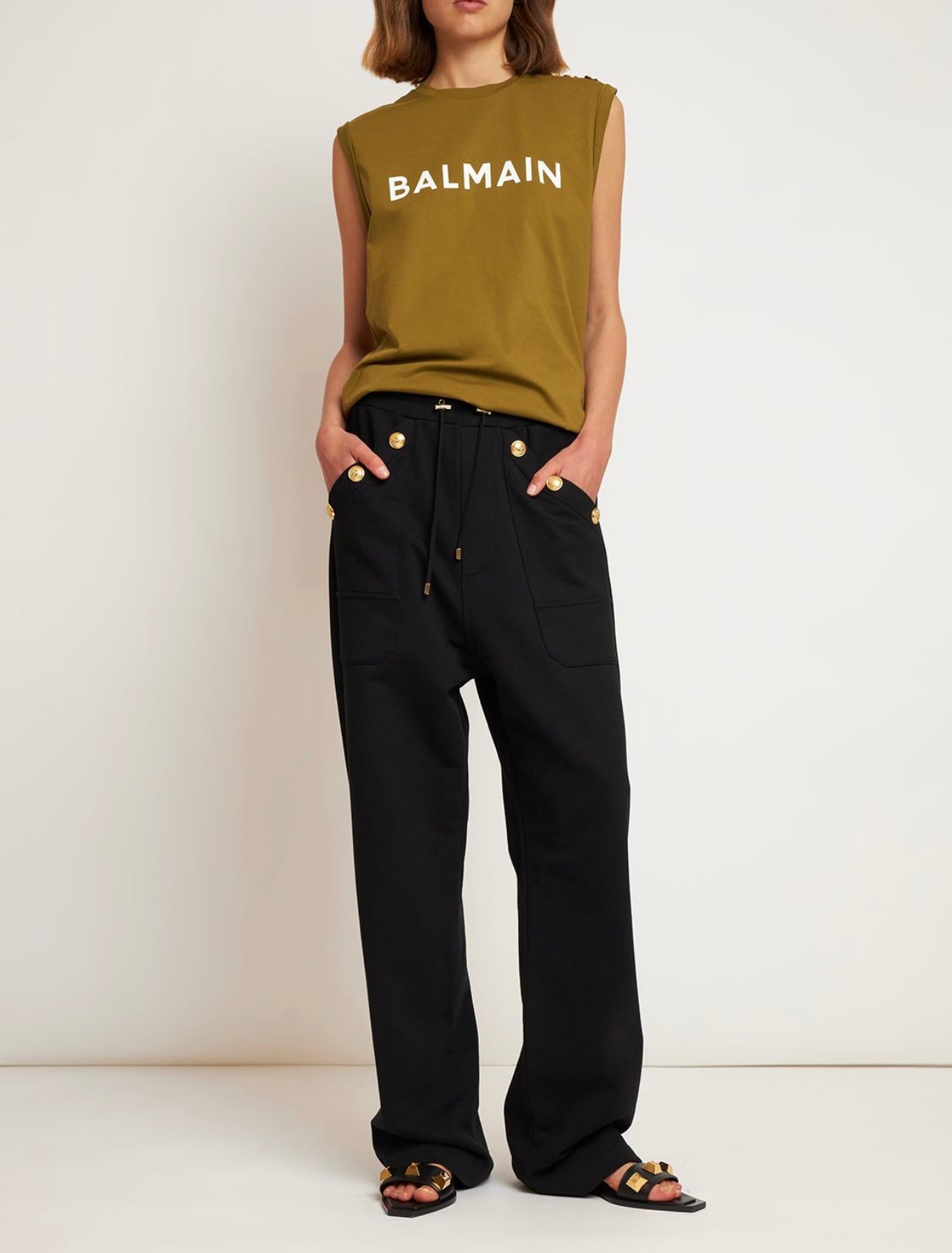 Balmain Logo Print Organic Cotton Tank Top