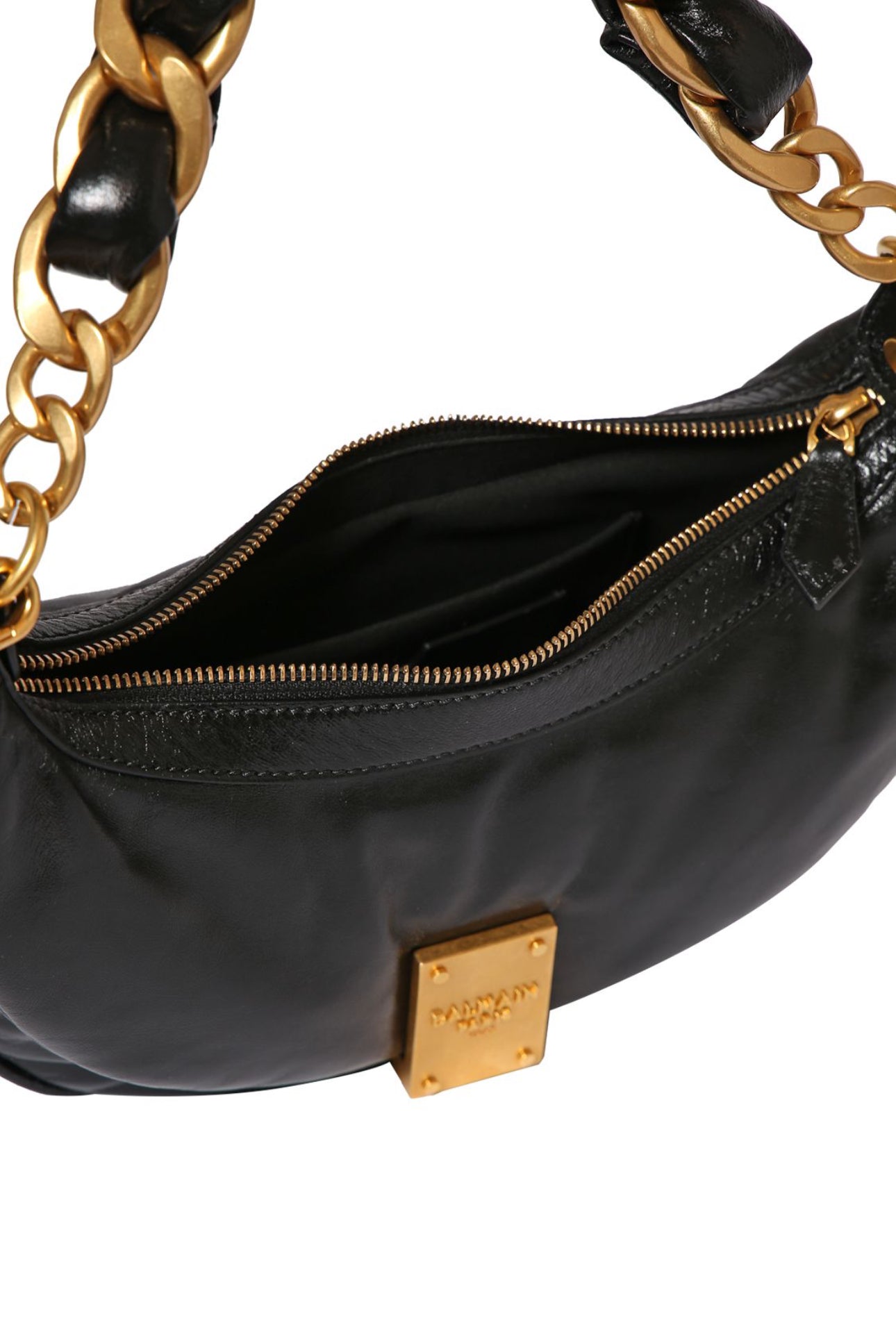 Balmain 1945 Soft Hobo Crinkled Leather Bag