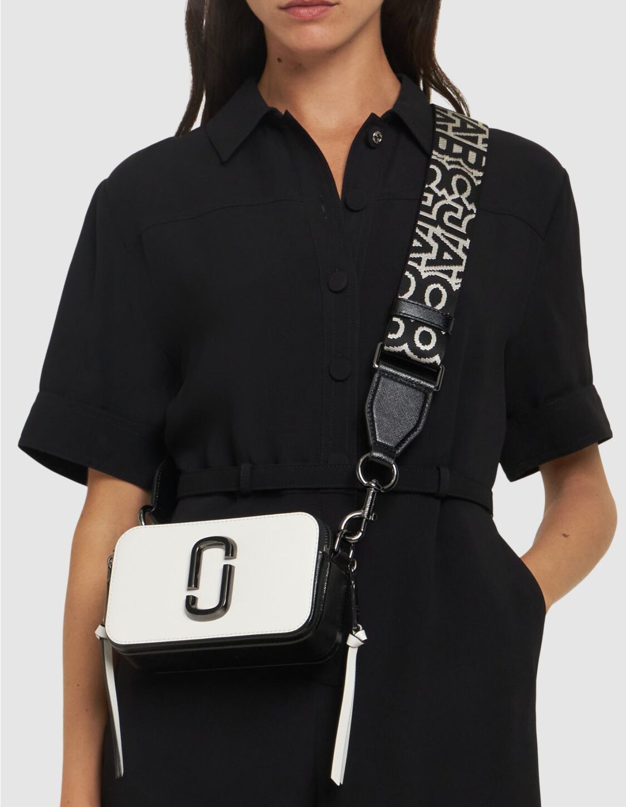 Marc Jacobs The Snapshot Leather Shoulder Bag Black/White