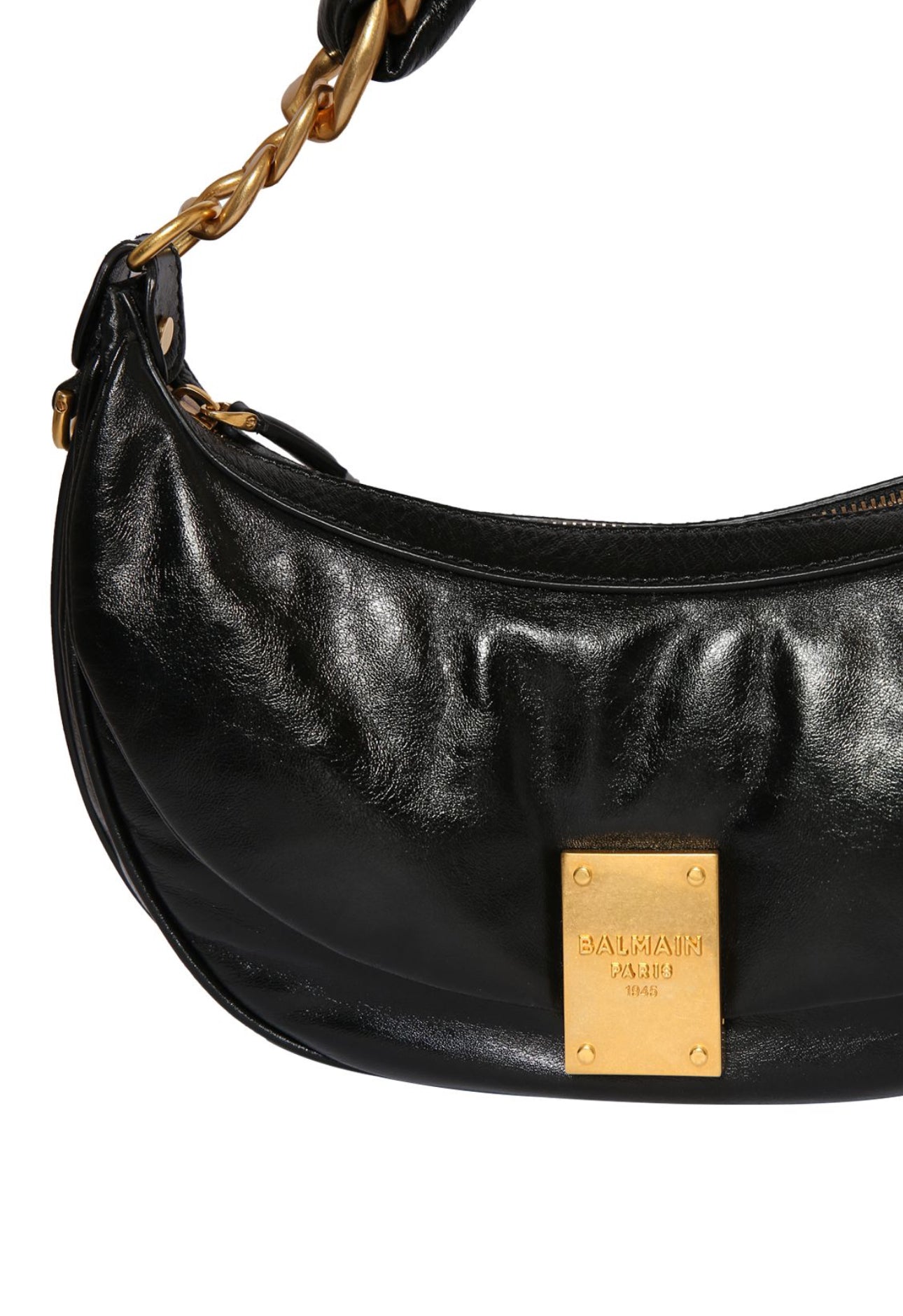 Balmain 1945 Soft Hobo Crinkled Leather Bag