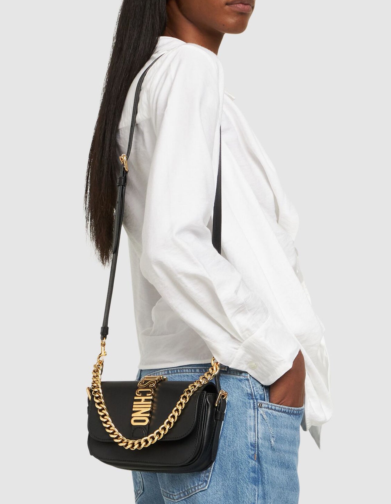 Moschino Logo Leather Shoulder Bag