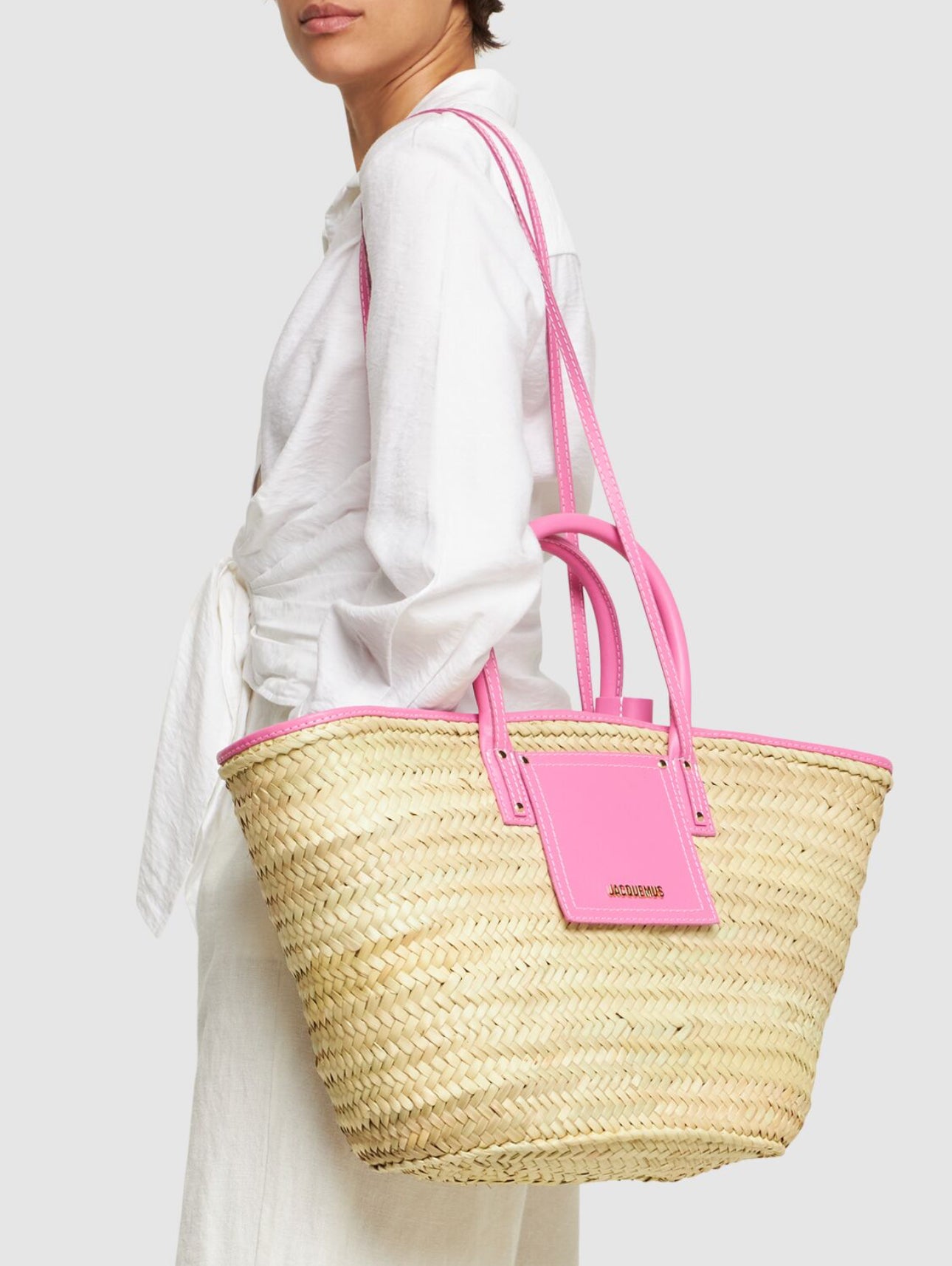 Jacquemus Le Panier Soli Raffia & Leather Tote Bag