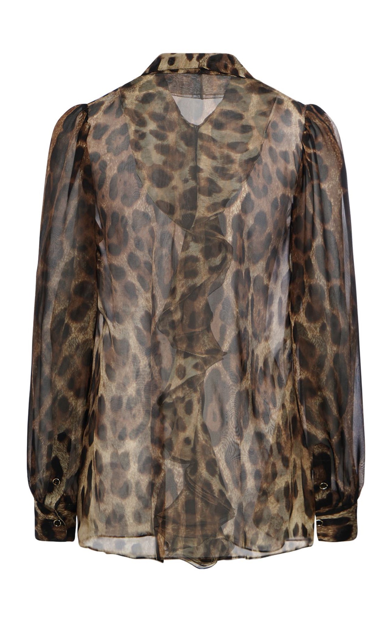 Dolce&Gabbana Leopard Print Ruffled Silk Chiffon Shirt