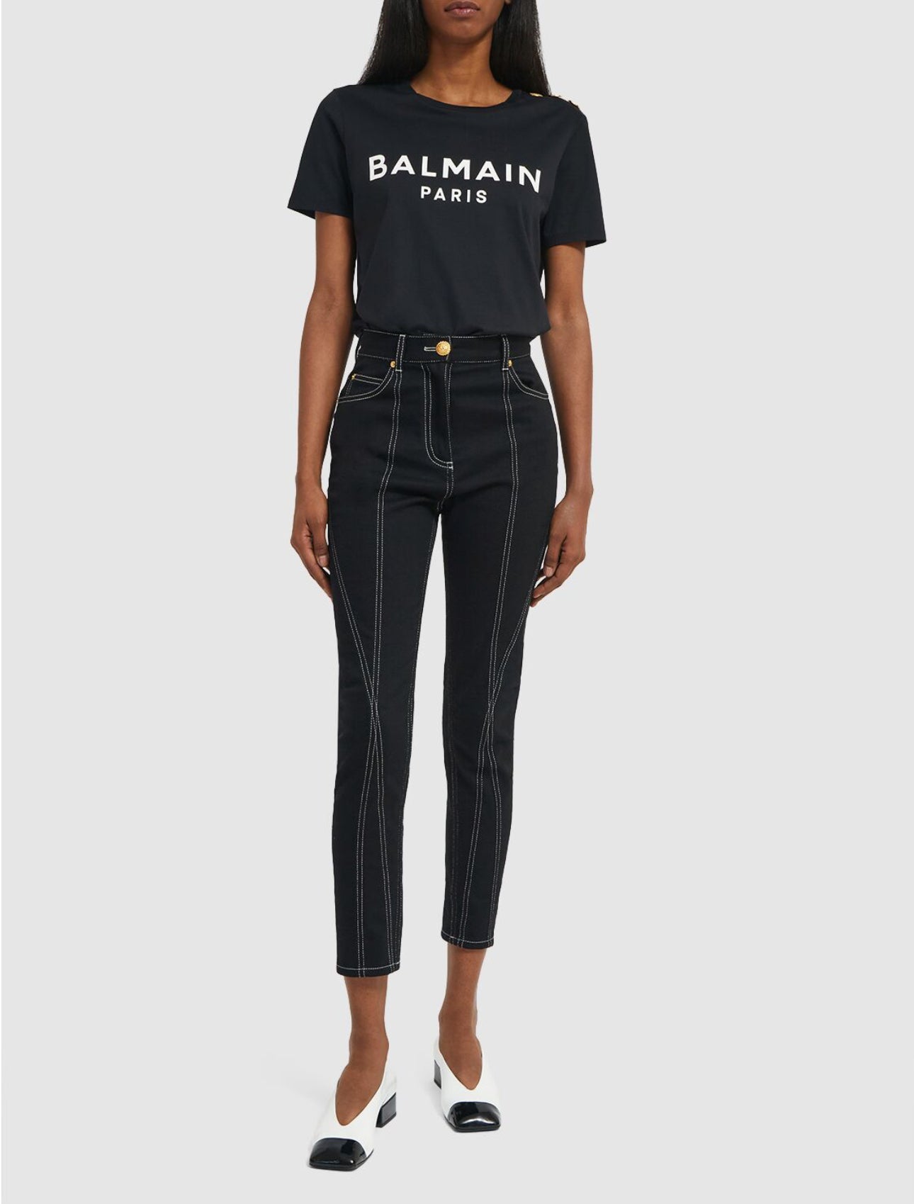 Balmain 5-Pocket Grid Denim Skinny Jeans