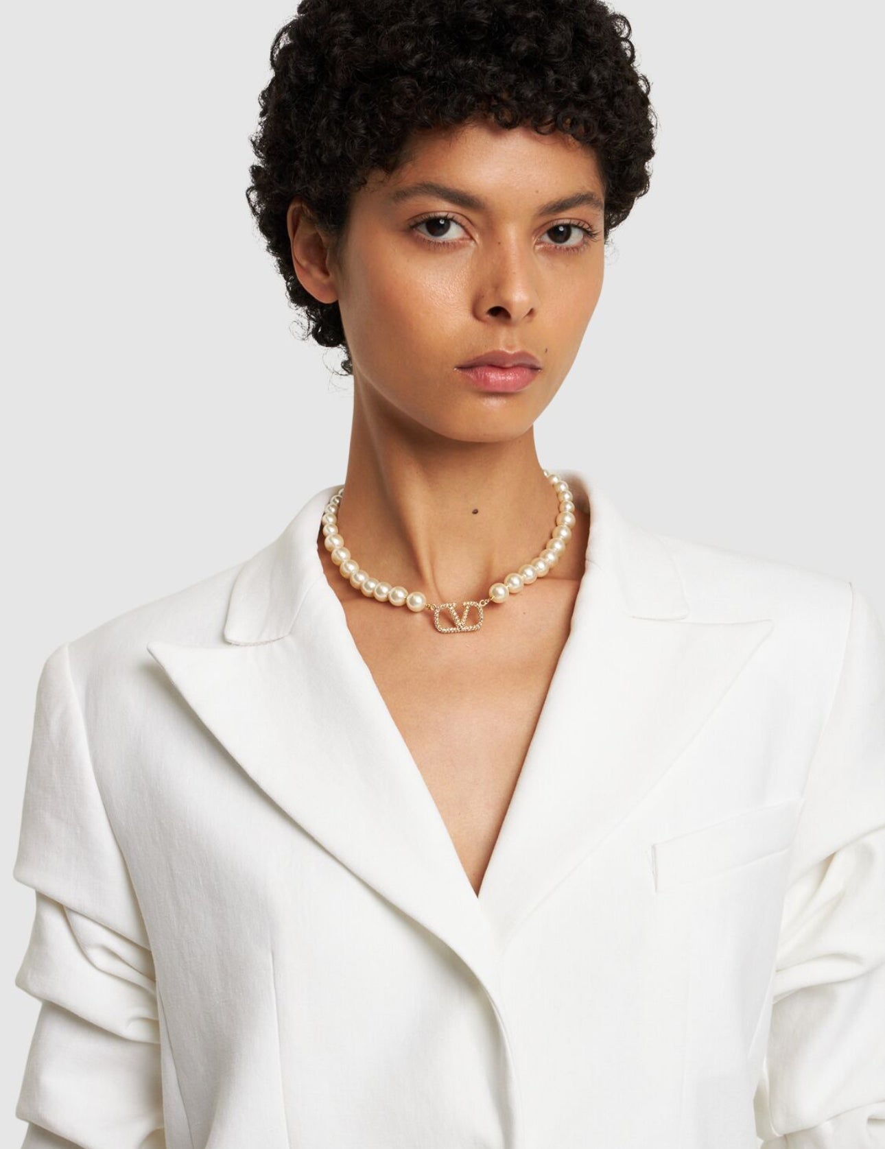 Valentino Garavani V Logo Signature Faux Pearl Necklace