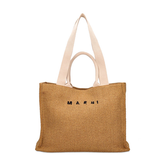 Marni Large Logo Raffia Effect Tote Bag