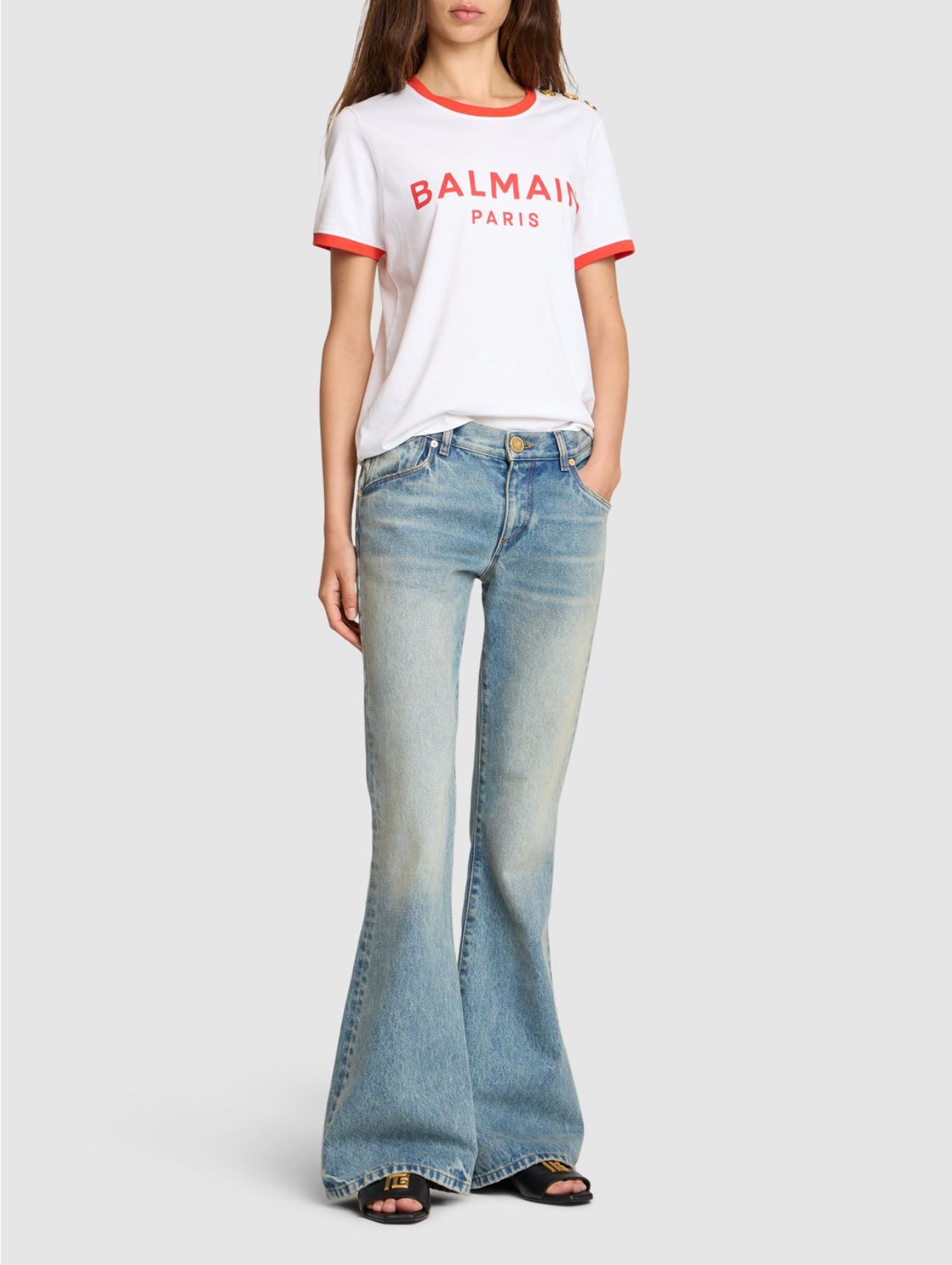 Balmain Western Crop Flared Denim Jeans