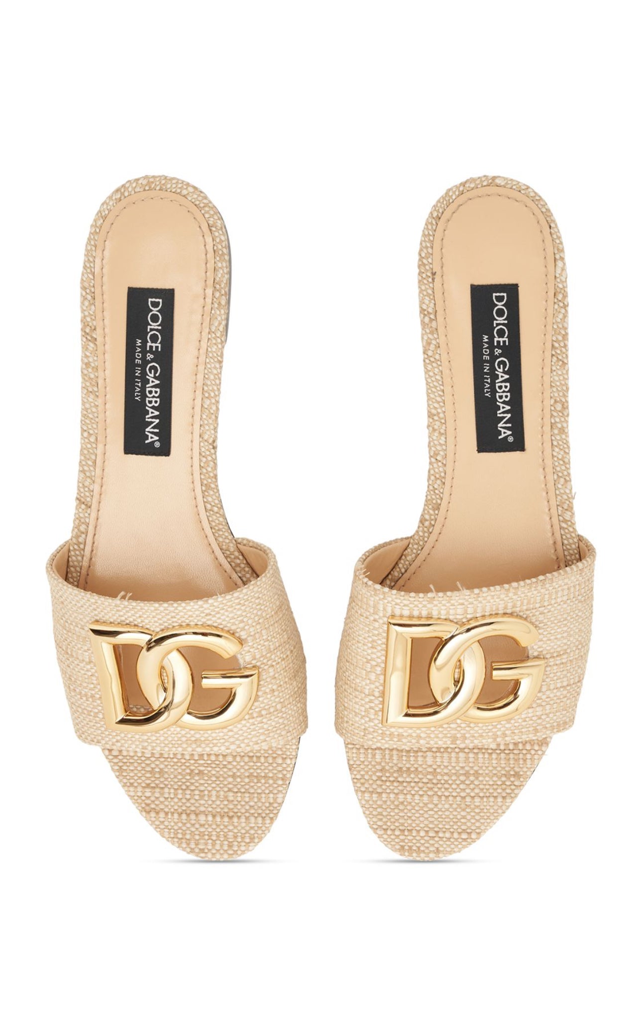 Dolce&Gabbana Bianca Raffia Effect Slide Flats