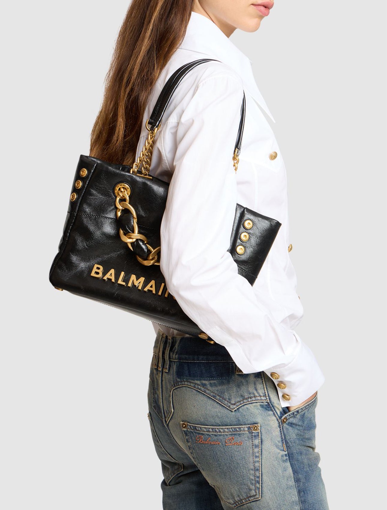 Balmain Small 1945 Soft Cabas Crinkled Leather