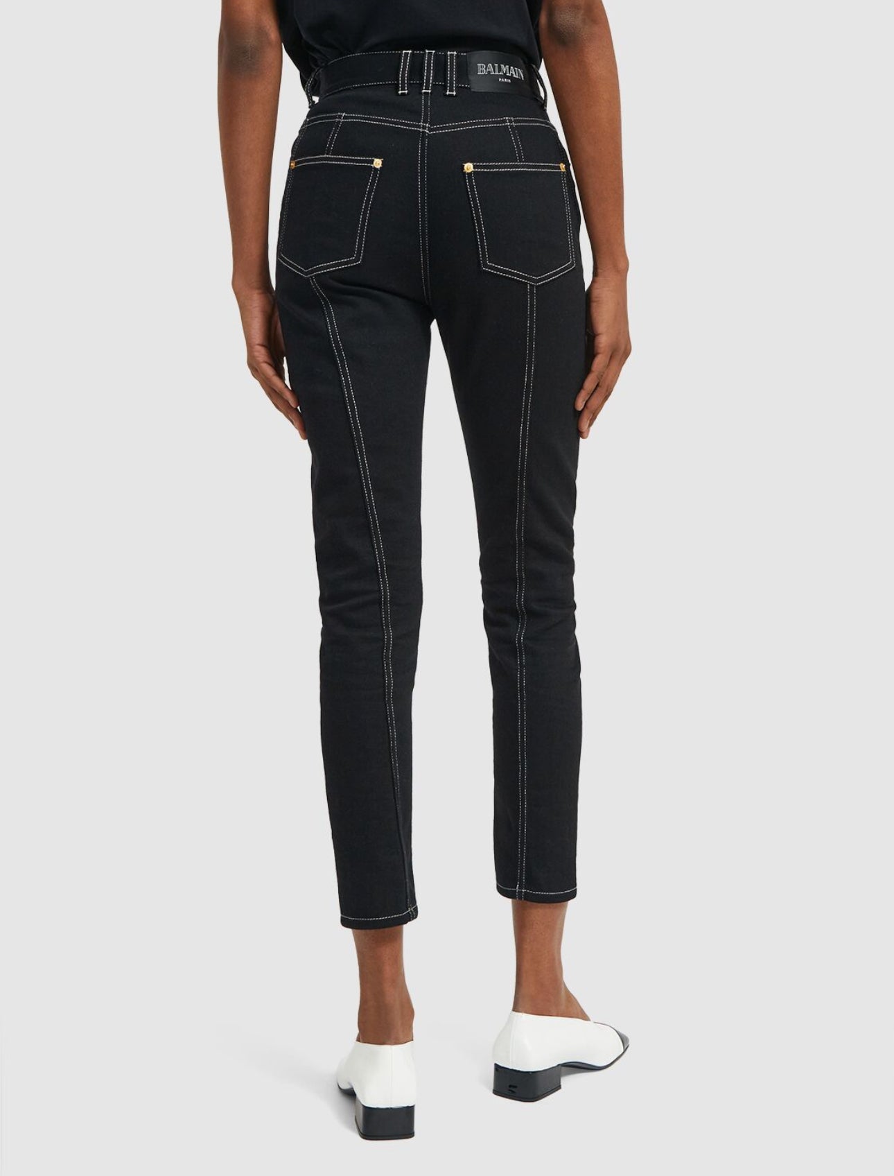 Balmain 5-Pocket Grid Denim Skinny Jeans