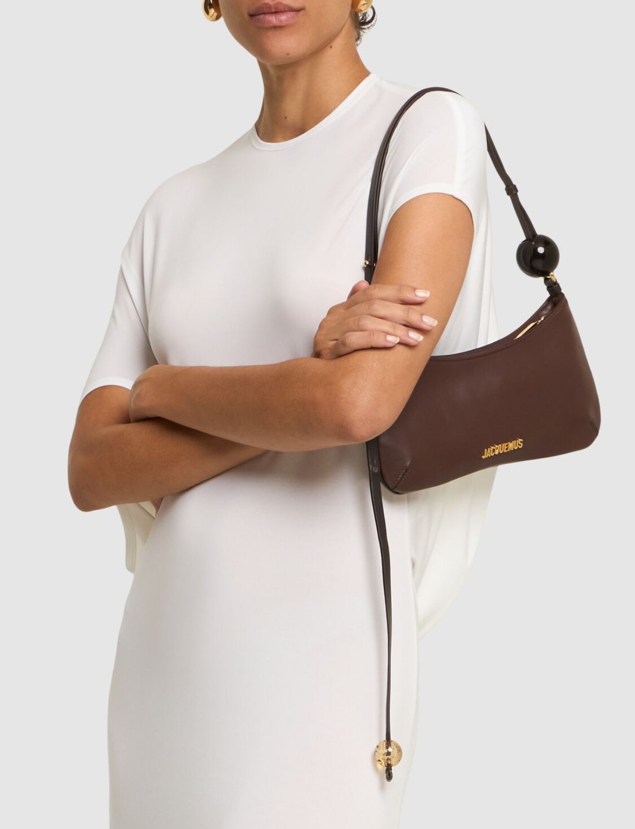 Jacquemus Le Bisou Perle Leather Shoulder Bag Brown