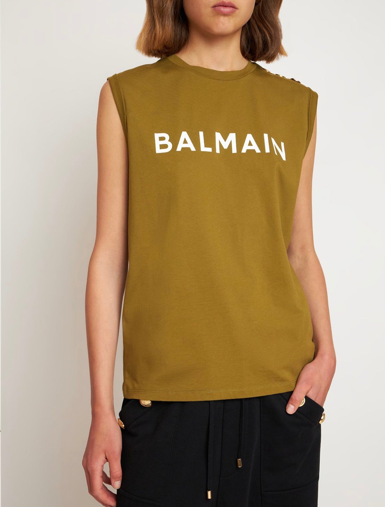 Balmain Logo Print Organic Cotton Tank Top