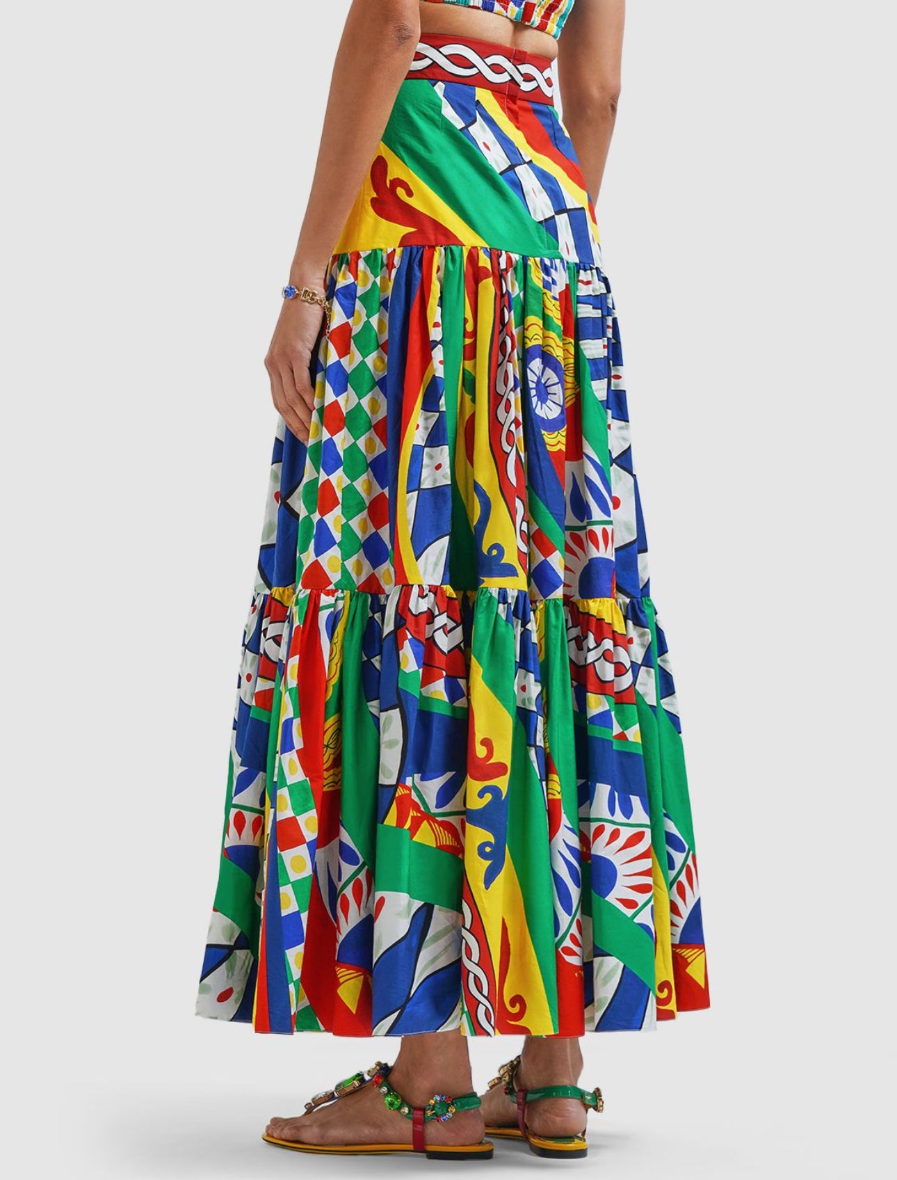 Dolce&Gabbana Carretto Print Cotton Poplin Long Skirt