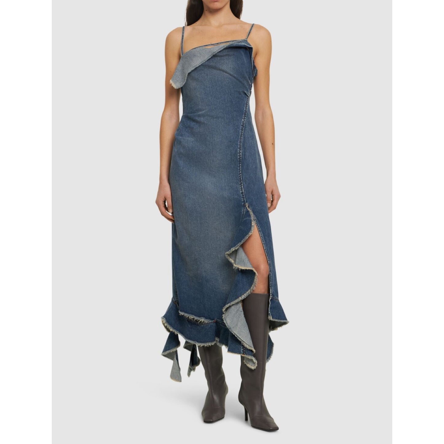 Acne Studios Ruffled Denim Self-Tie Midi Dress