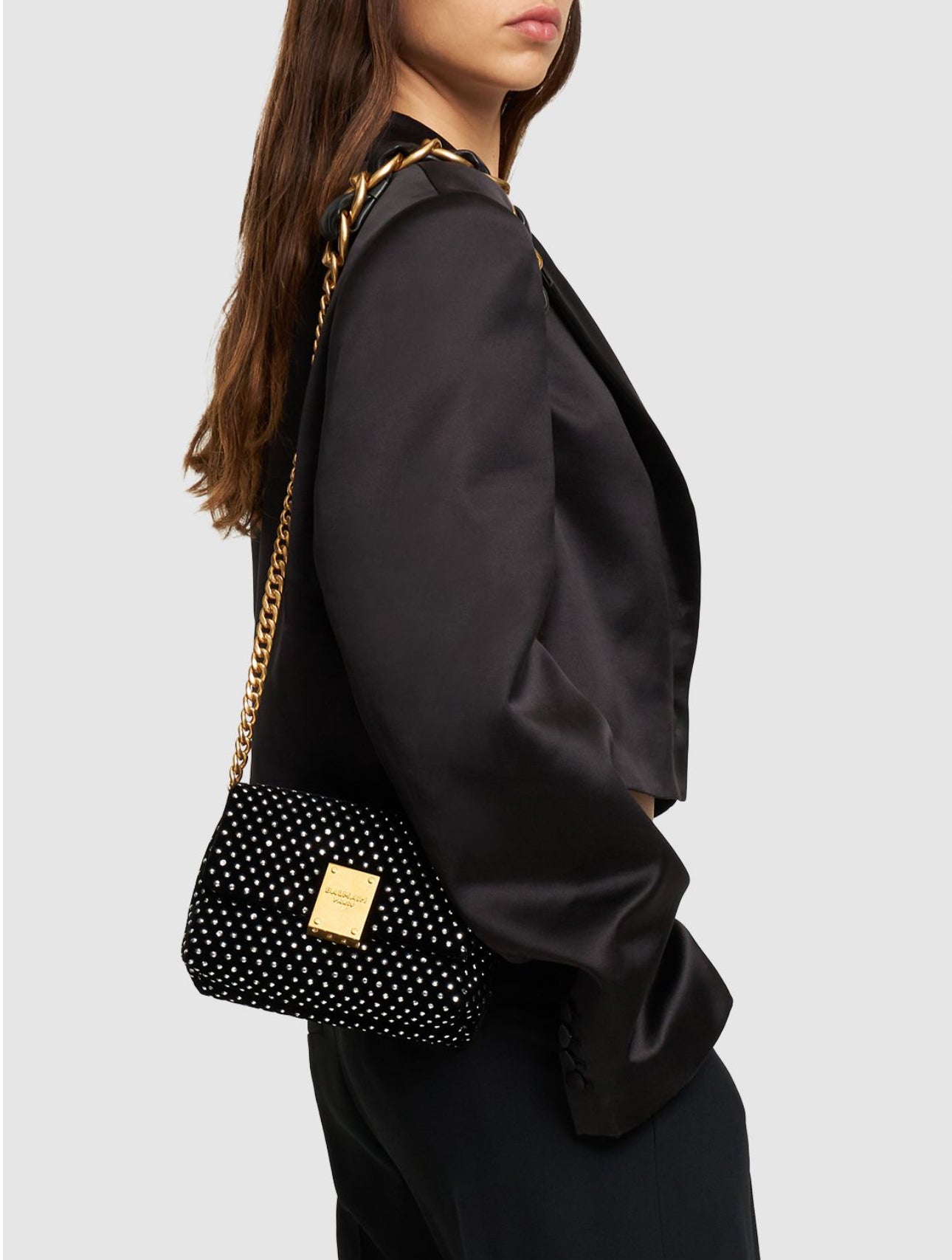 Balmain Mini 1945 Embellished Velvet Bag