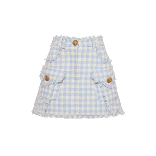 Balmain Trapeze Gingham Tweed Mini Skirt