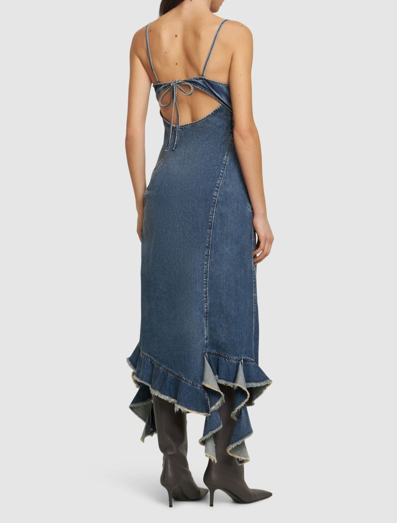 Acne Studios Ruffled Denim Self-Tie Midi Dress