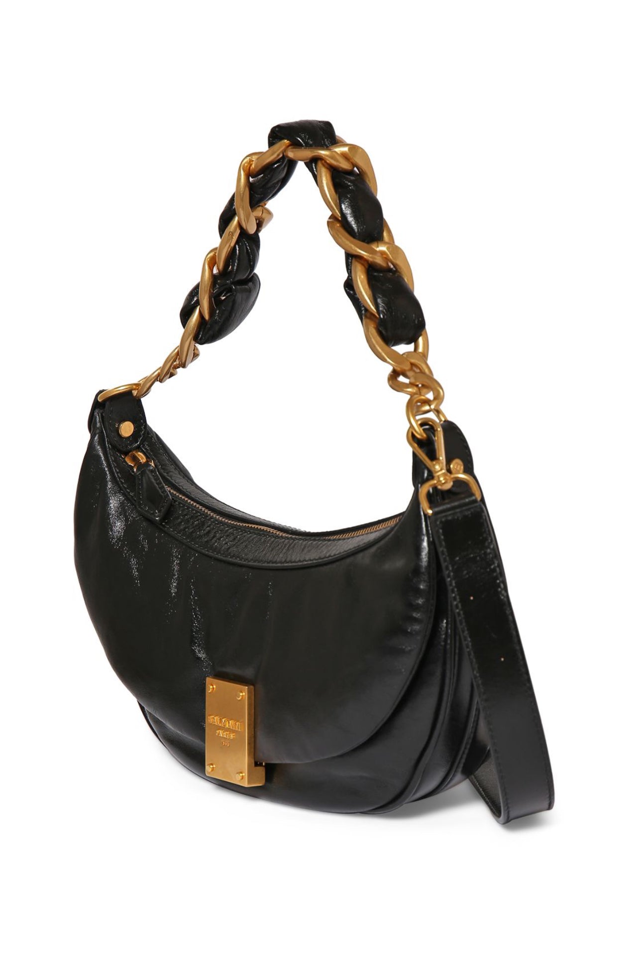 Balmain 1945 Soft Hobo Crinkled Leather Bag