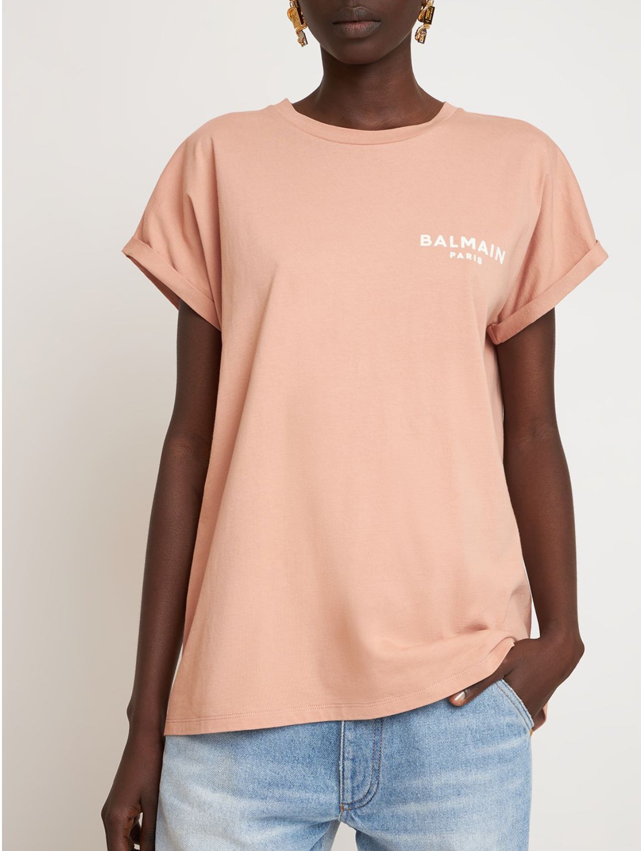 Balmain Flocked Logo Cotton Jersey T-Shirt