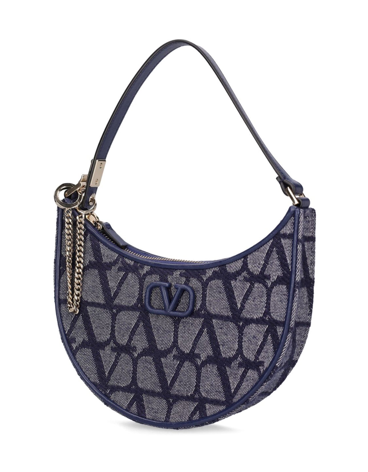 Valentino Garavani Mini V Logo Signature Denim Hobo Bag