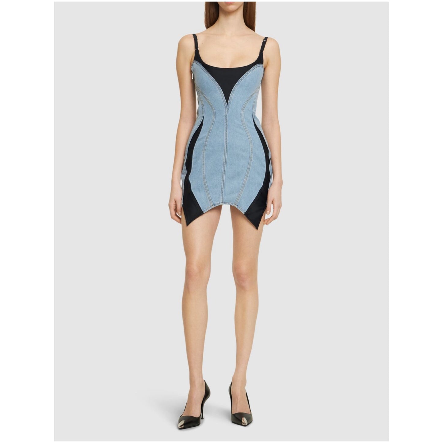 Mugler Denim & Jersey Mini Dress