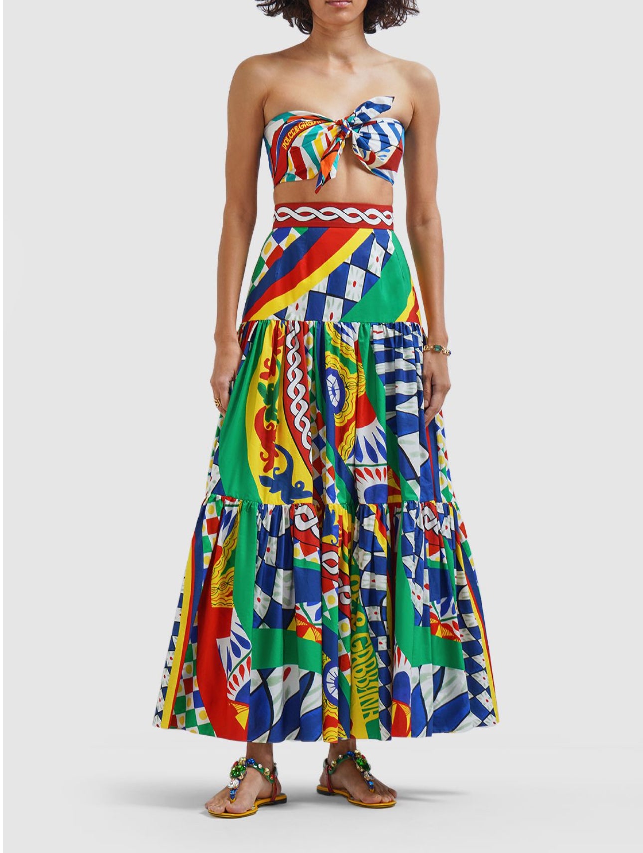 Dolce&Gabbana Carretto Print Cotton Poplin Long Skirt