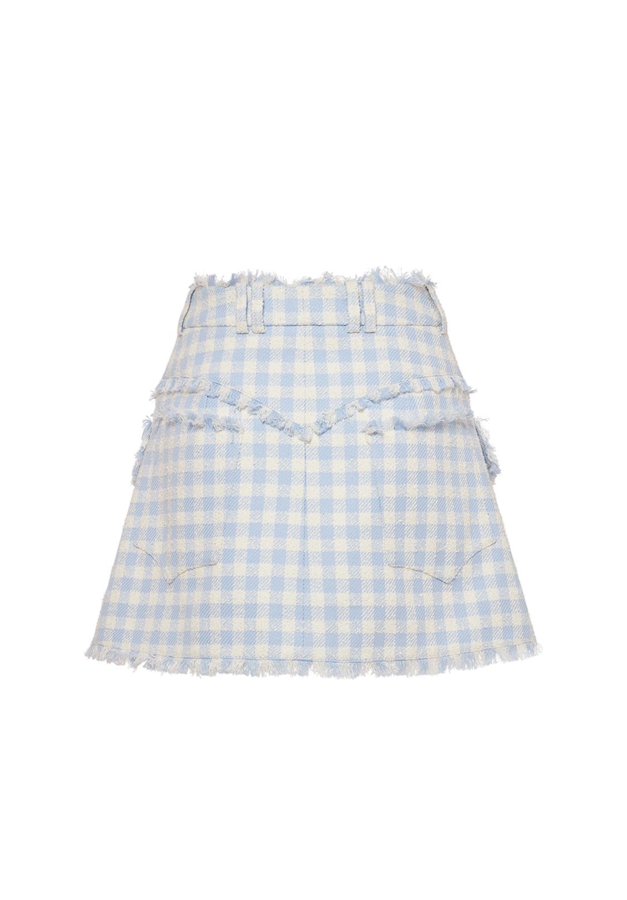 Balmain Trapeze Gingham Tweed Mini Skirt