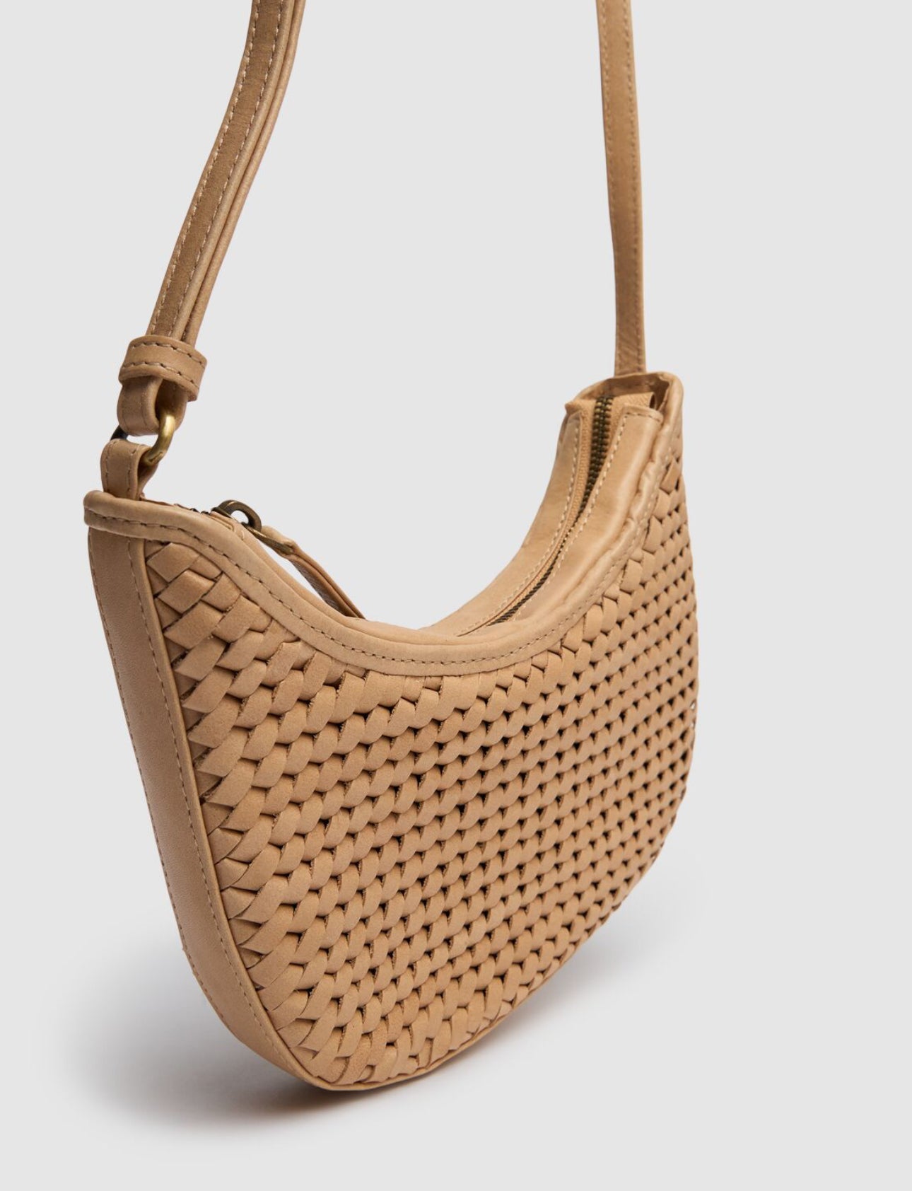 Beime Mini Sling Handwoven Beige Leather Bag