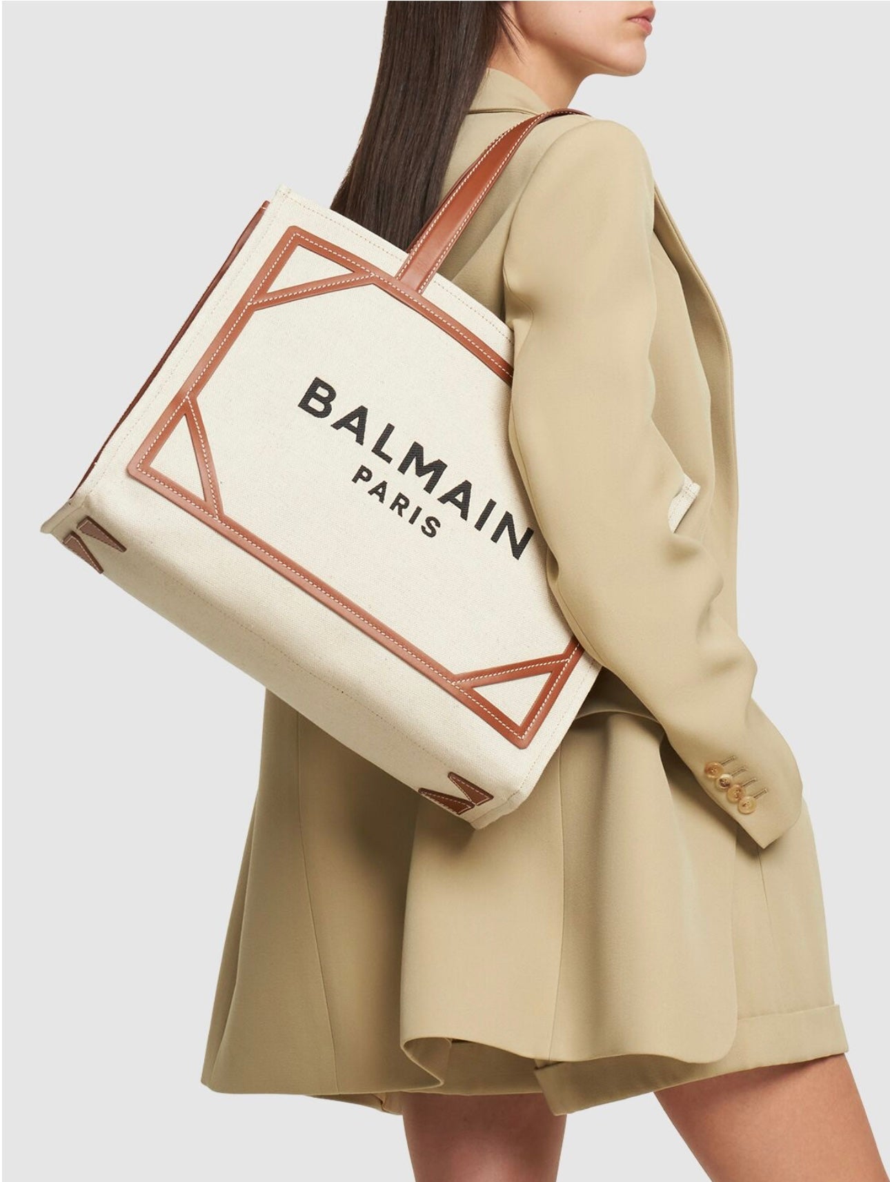 Balmain B-Army Canvas & Leather Tote Bag