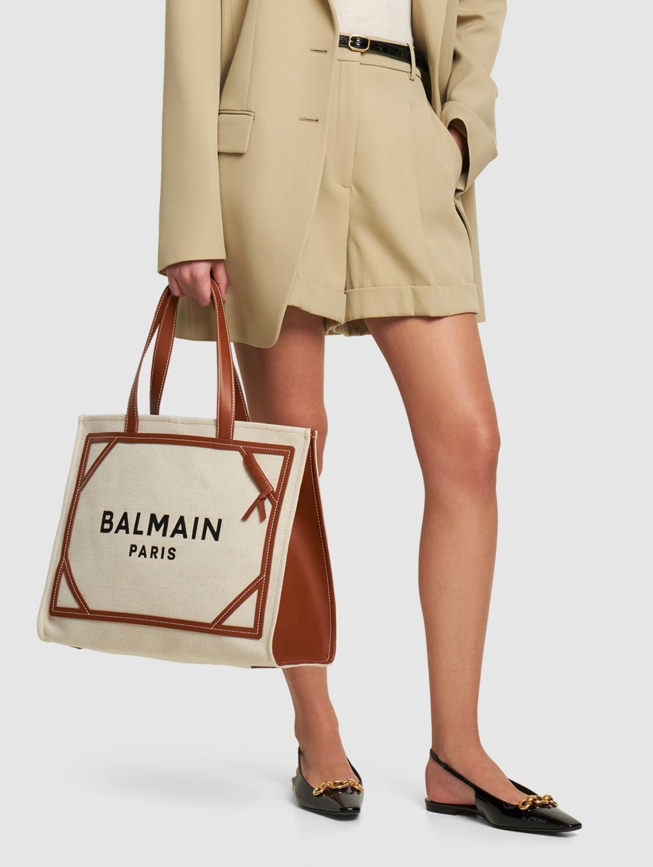 Balmain B-Army Canvas & Leather Tote Bag