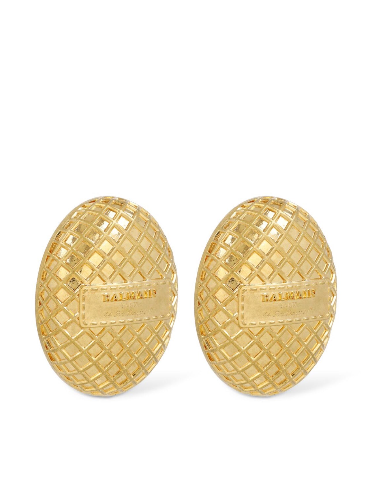 Balmain Signature Grid Brass Earrings