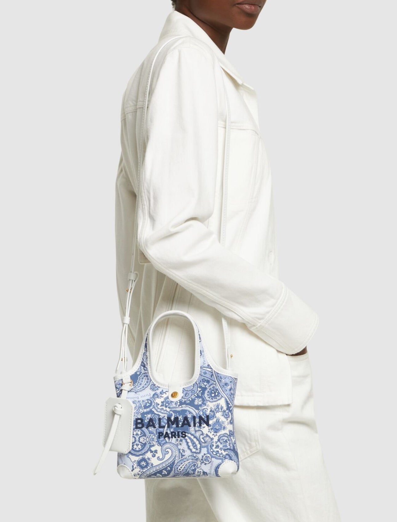 Balmain Mini B-Army Paisley Print Canvas Bag