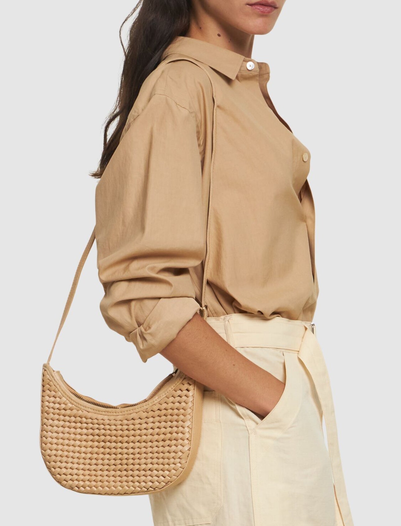 Beime Mini Sling Handwoven Beige Leather Bag