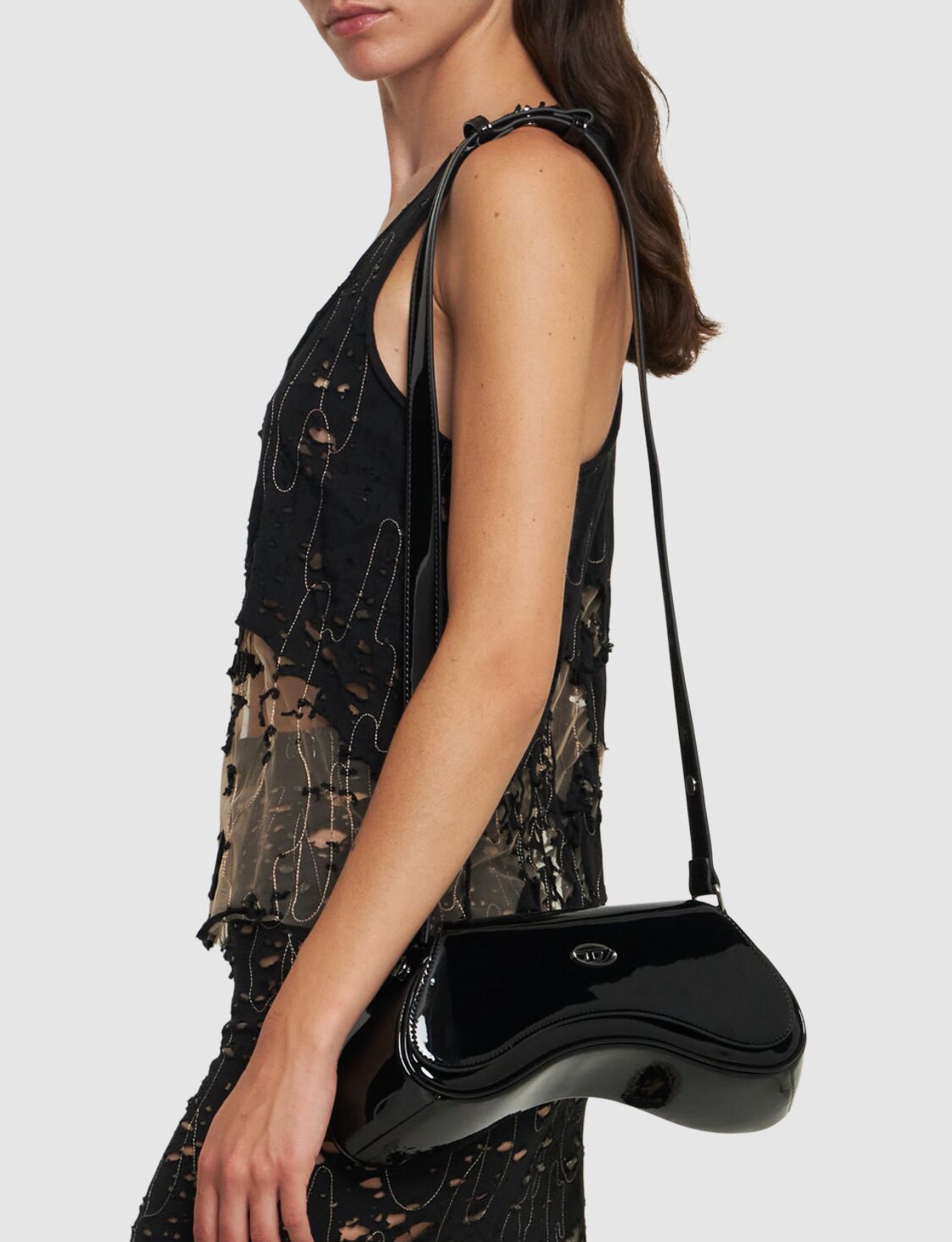 Diesel Play Glossy Tech Black Crossbody Bag