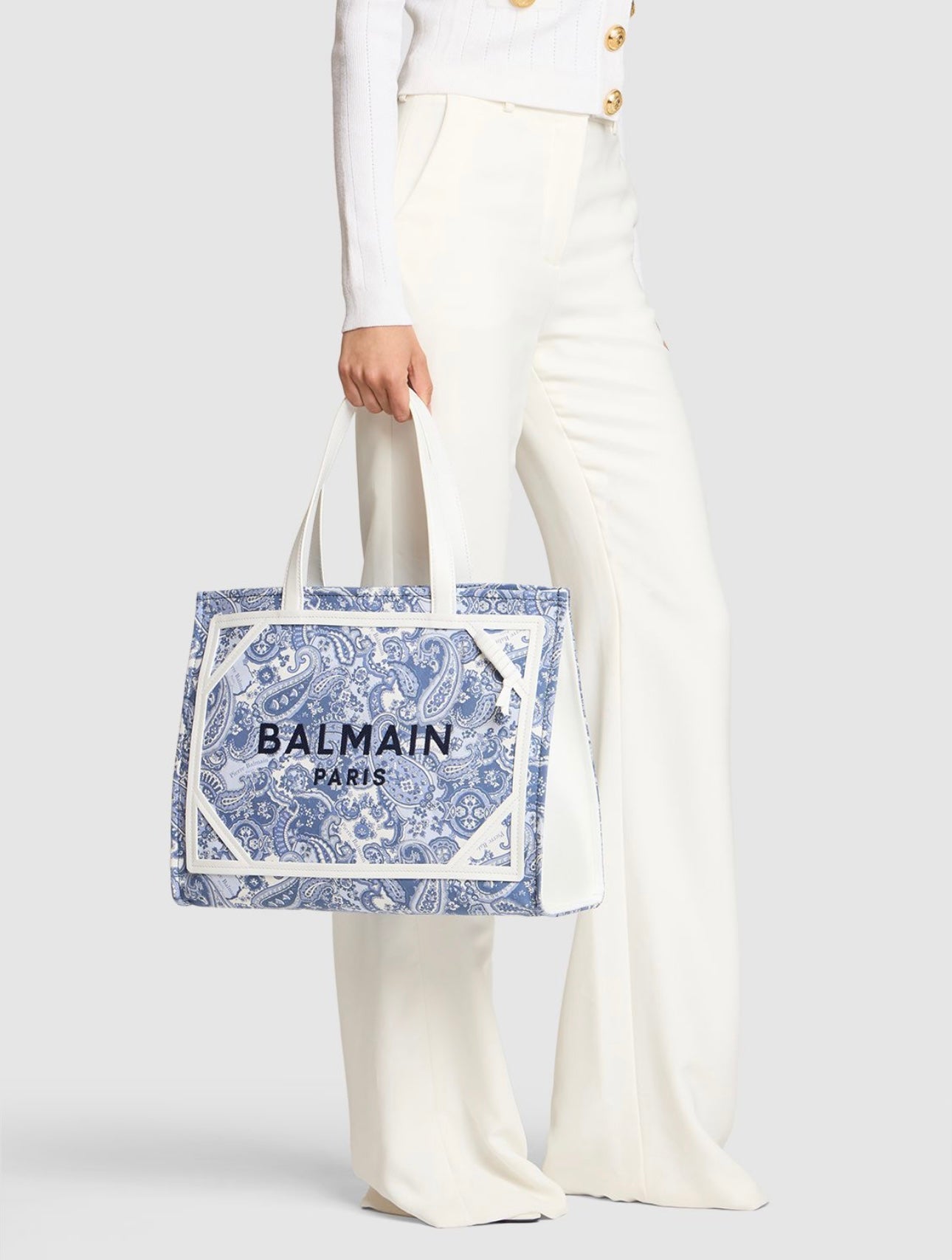 Balmain Medium B-Army Canvas Paisley Shopper Bag