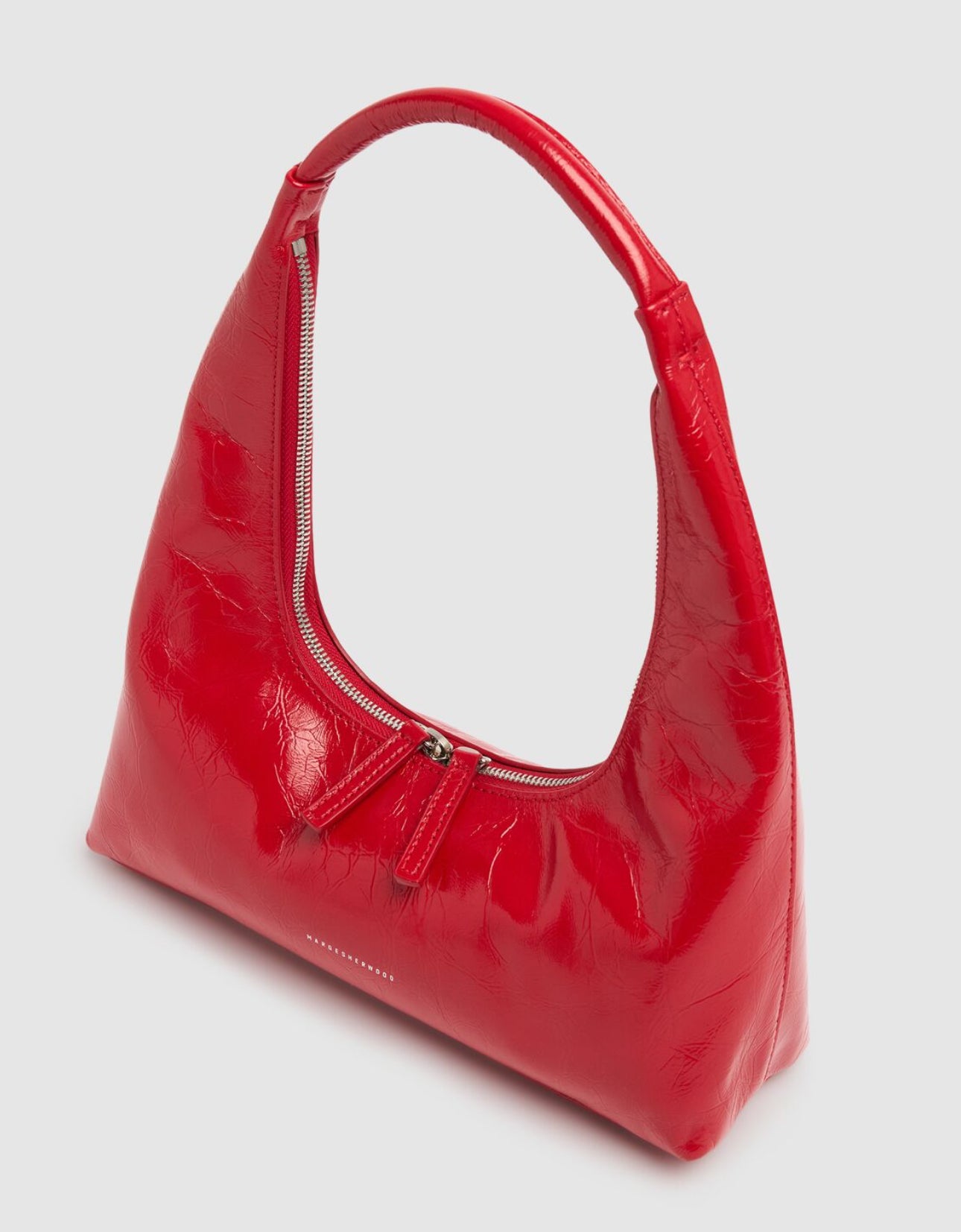 Marge Sherwood Hobo Glossy Red Leather Shoulder Bag