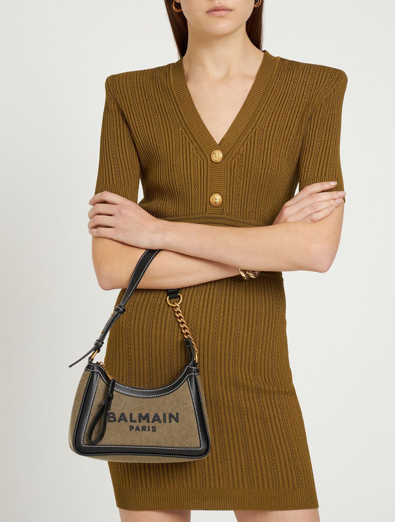 Balmain B-Army Canvas & Leather Shoulder Bag