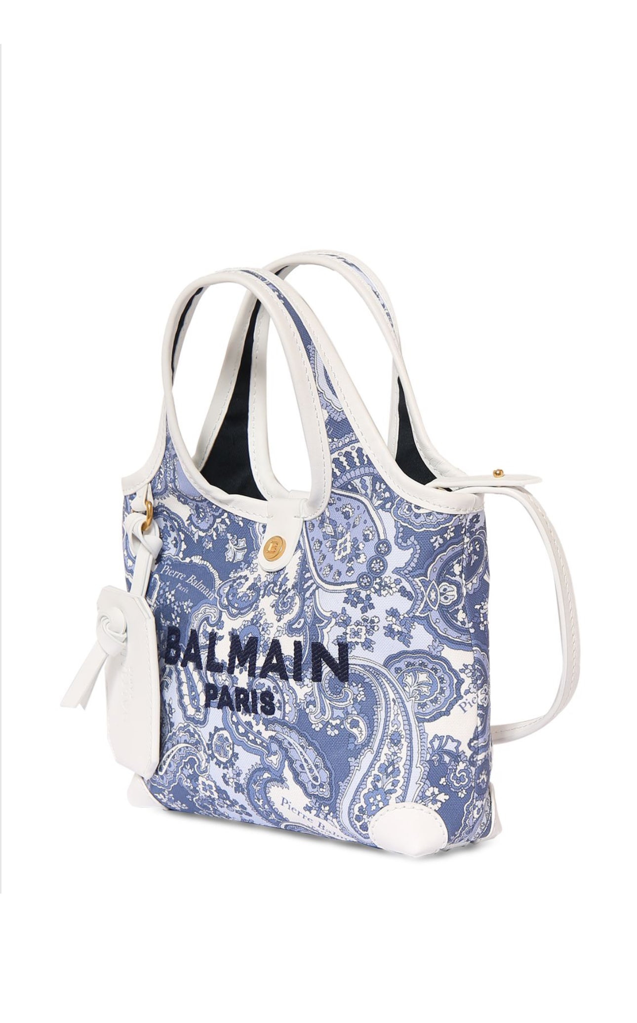 Balmain Mini B-Army Paisley Print Canvas Bag