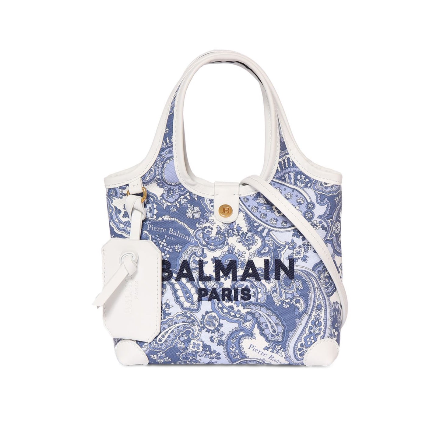 Balmain Mini B-Army Paisley Print Canvas Bag