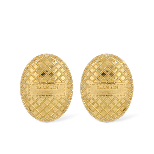 Balmain Signature Grid Brass Earrings